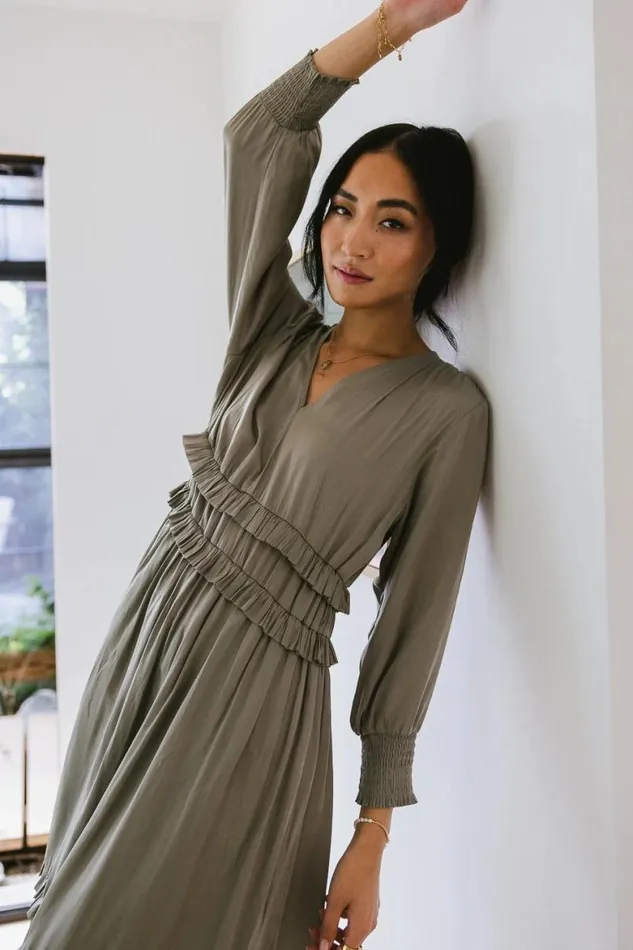 Willa Sleeved Ruffle Dress In Sage Sage Women Bohme Dresses