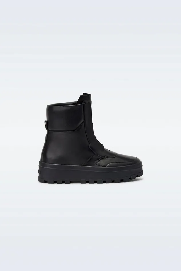 Winter Boots Women Mackage EKONW Leather Midcalf Laceup Boots Black