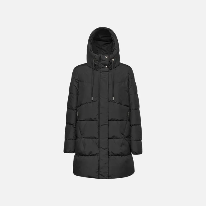Woman Geox Down Jackets DALYLA WOMAN Black Fulllength Quilted Coat Black