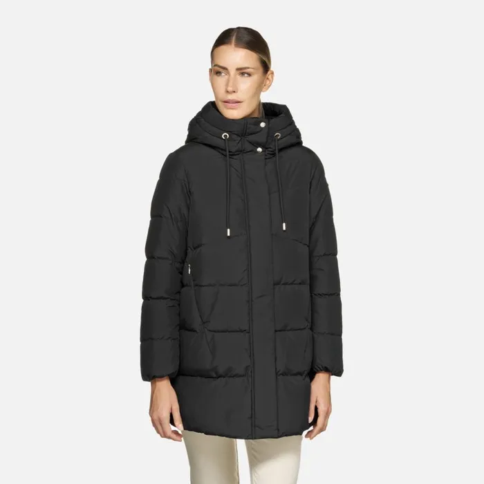 Woman Geox Down Jackets DALYLA WOMAN Black Fulllength Quilted Coat Black