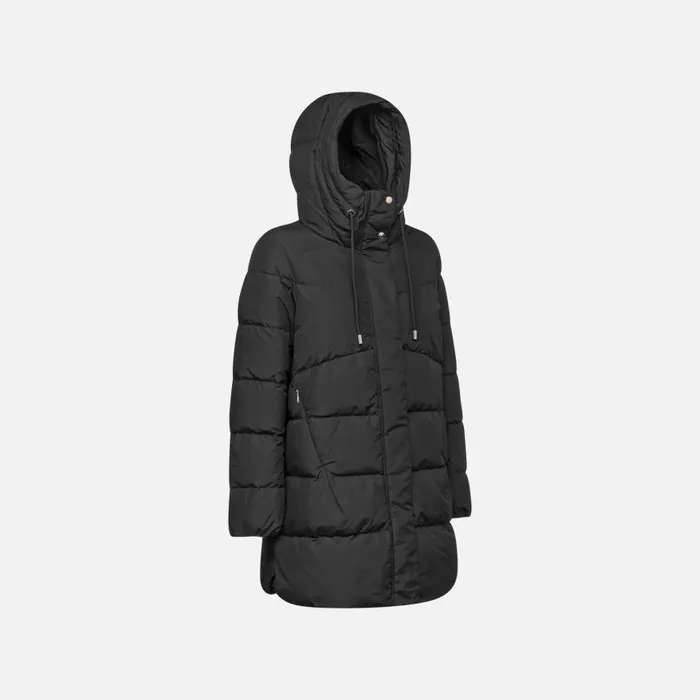 Woman Geox Down Jackets DALYLA WOMAN Black Fulllength Quilted Coat Black