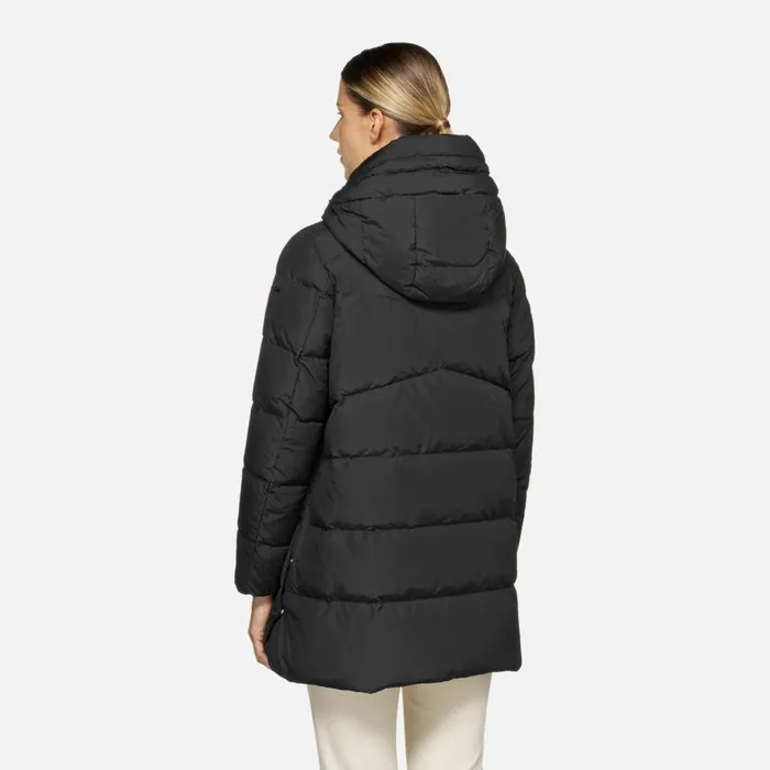 Woman Geox Down Jackets DALYLA WOMAN Black Fulllength Quilted Coat Black