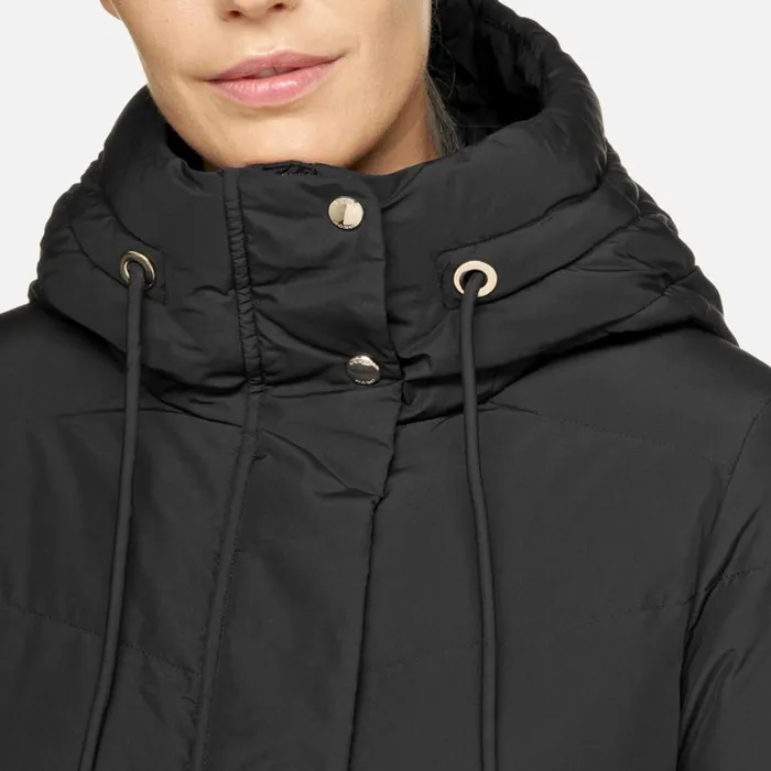 Woman Geox Down Jackets DALYLA WOMAN Black Fulllength Quilted Coat Black