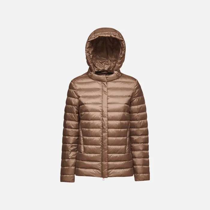 Woman Geox Down Jackets JAYSEN WOMAN Partridge Short Down Jacket Partridge