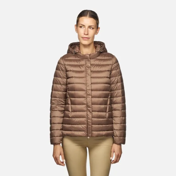 Woman Geox Down Jackets JAYSEN WOMAN Partridge Short Down Jacket Partridge
