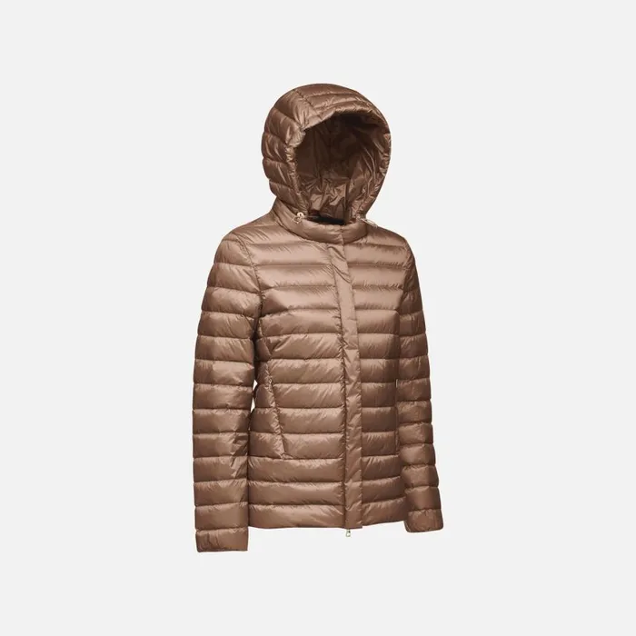 Woman Geox Down Jackets JAYSEN WOMAN Partridge Short Down Jacket Partridge