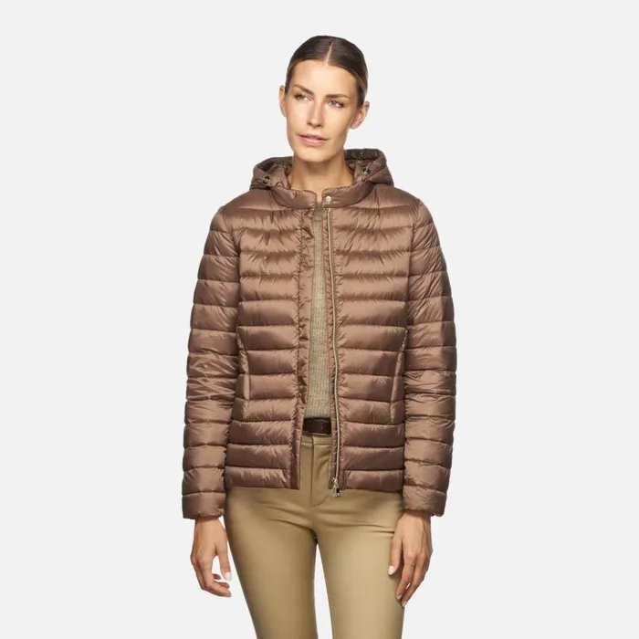 Woman Geox Down Jackets JAYSEN WOMAN Partridge Short Down Jacket Partridge