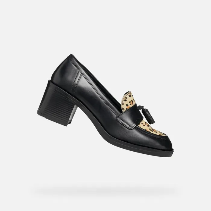 Woman Geox Heels SERILDA 60 WOMAN BlackCognac Heeled Loafers Blackcognac