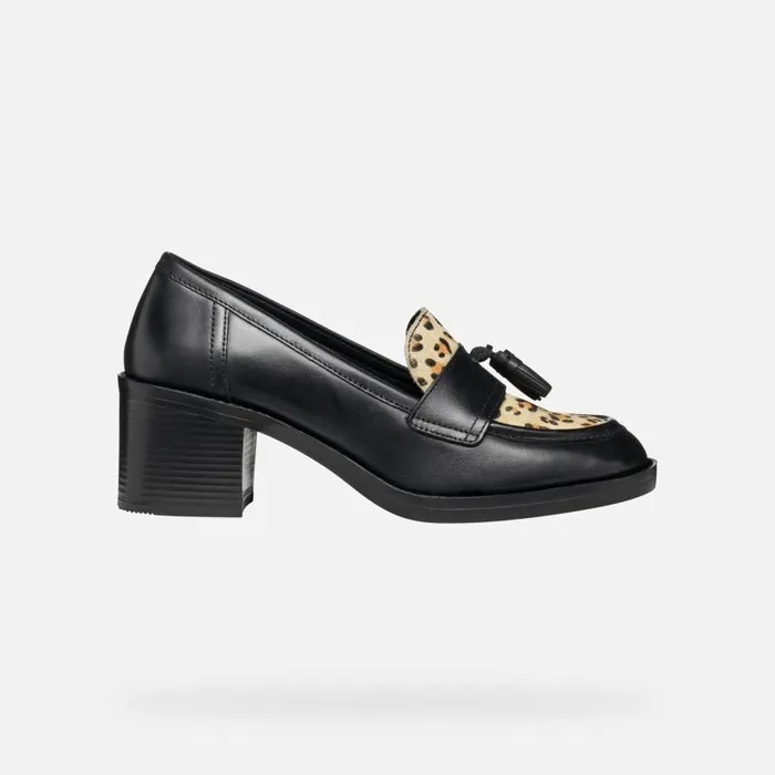 Woman Geox Heels SERILDA 60 WOMAN BlackCognac Heeled Loafers Blackcognac