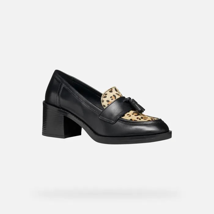 Woman Geox Heels SERILDA 60 WOMAN BlackCognac Heeled Loafers Blackcognac