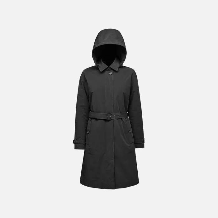Woman Geox Jackets ANYWECO WOMAN Black Trench Coat Black