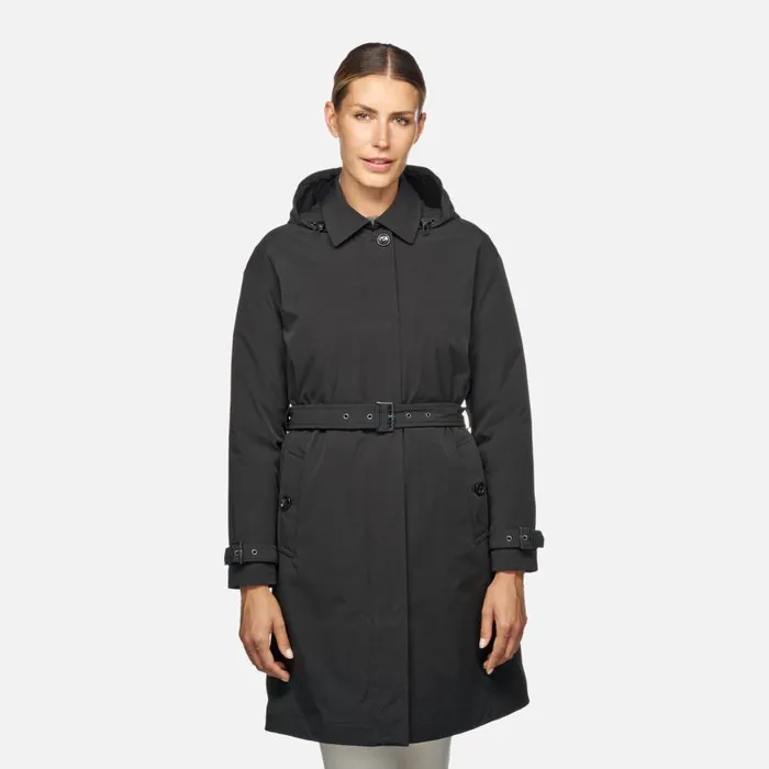 Woman Geox Jackets ANYWECO WOMAN Black Trench Coat Black