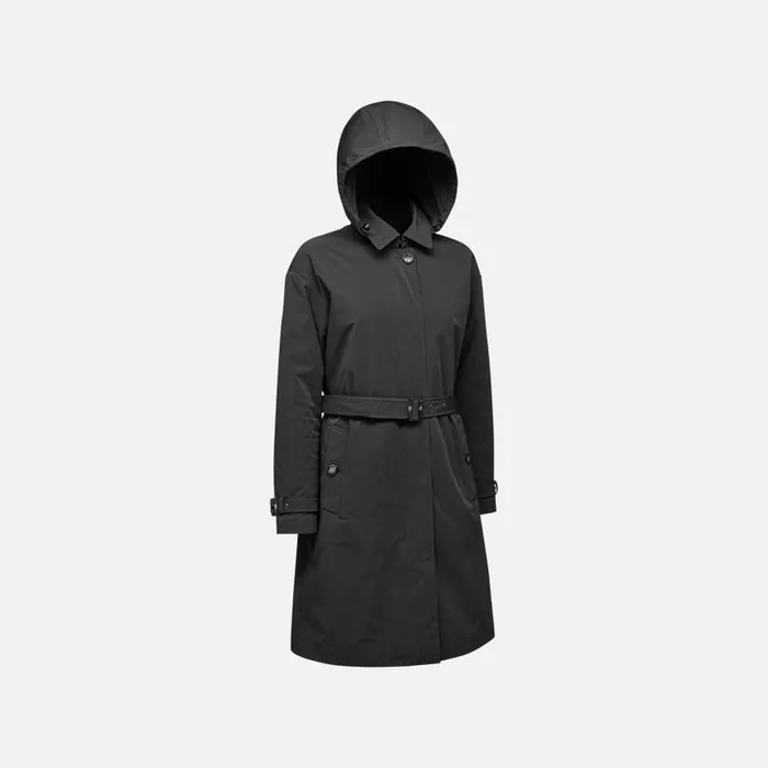 Woman Geox Jackets ANYWECO WOMAN Black Trench Coat Black