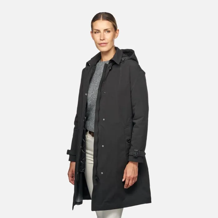 Woman Geox Jackets ANYWECO WOMAN Black Trench Coat Black