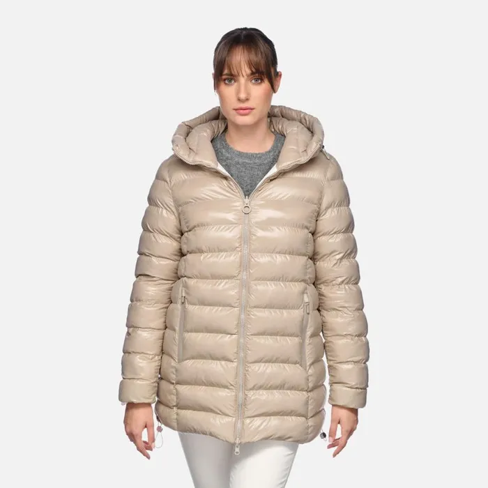 Woman Geox Jackets SPHERICA WOMAN Blanc De BlancString Reversible Jacket Blanc De Blancstring
