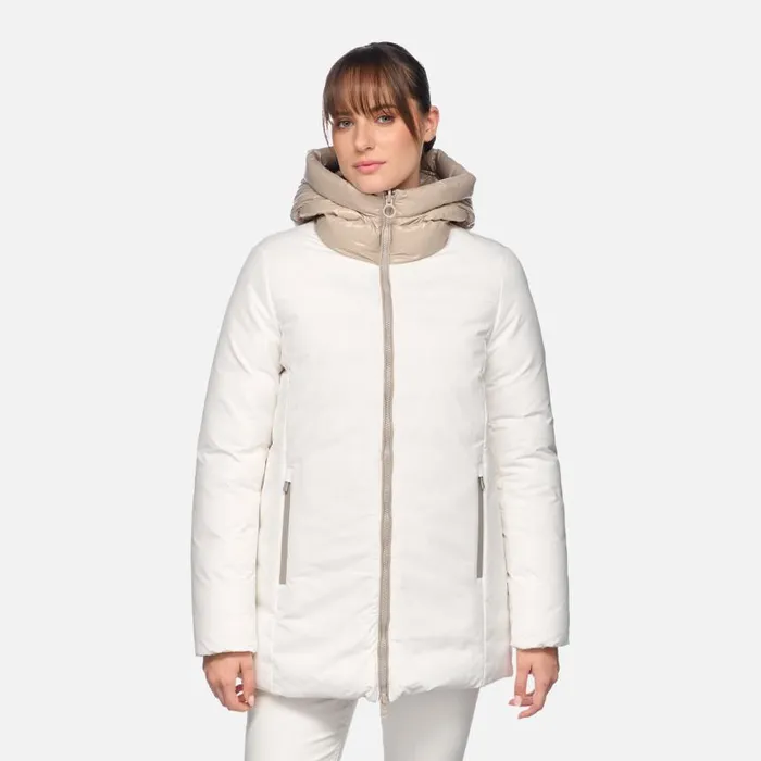 Woman Geox Jackets SPHERICA WOMAN Blanc De BlancString Reversible Jacket Blanc De Blancstring