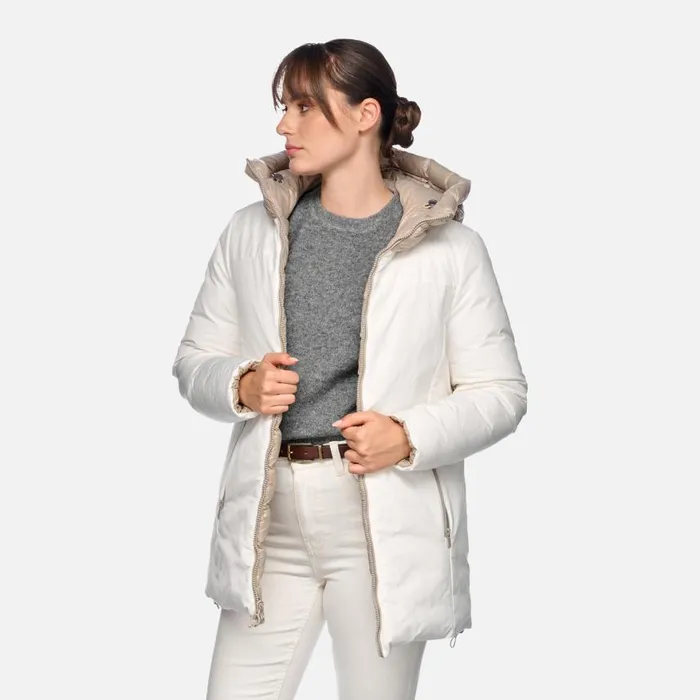 Woman Geox Jackets SPHERICA WOMAN Blanc De BlancString Reversible Jacket Blanc De Blancstring