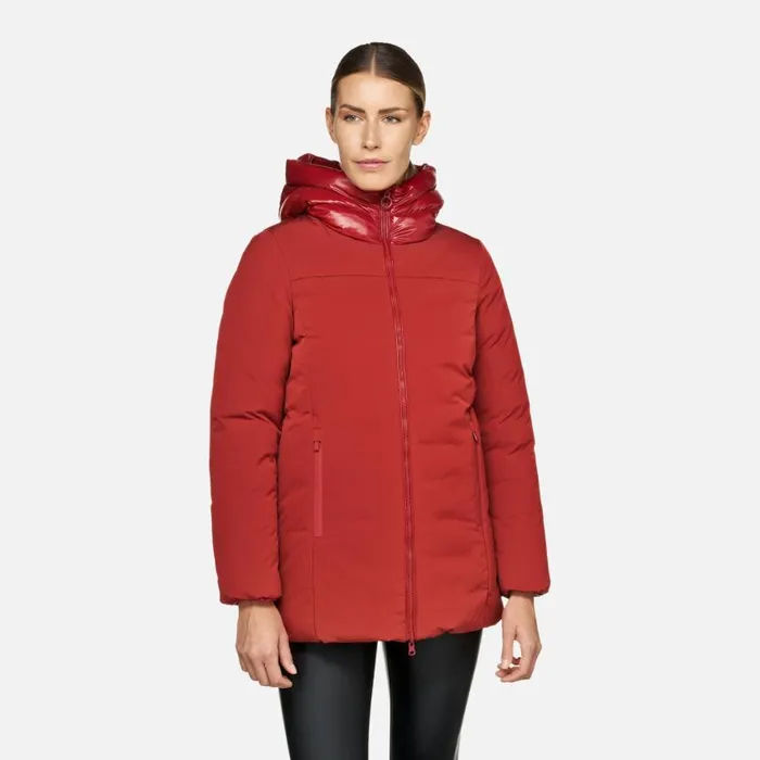 Woman Geox Jackets SPHERICA WOMAN Dark RedDark Red Reversible Jacket Dark Reddark Red