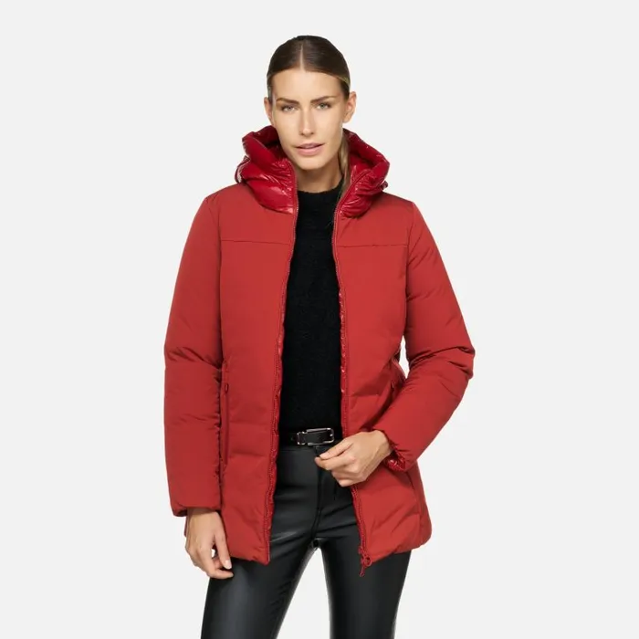 Woman Geox Jackets SPHERICA WOMAN Dark RedDark Red Reversible Jacket Dark Reddark Red