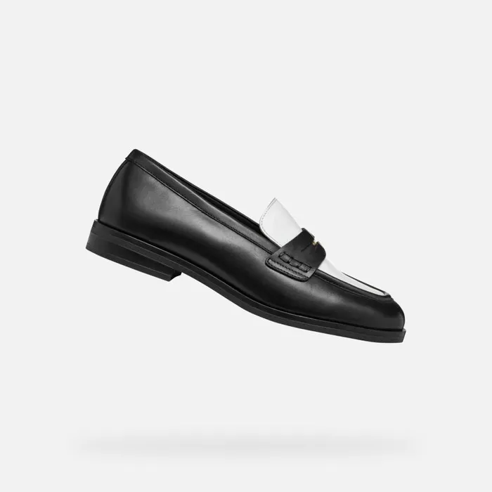 Woman Geox Loafers CLORIDIE WOMAN BlackWhite Leather Loafers Blackwhite