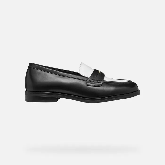 Woman Geox Loafers CLORIDIE WOMAN BlackWhite Leather Loafers Blackwhite