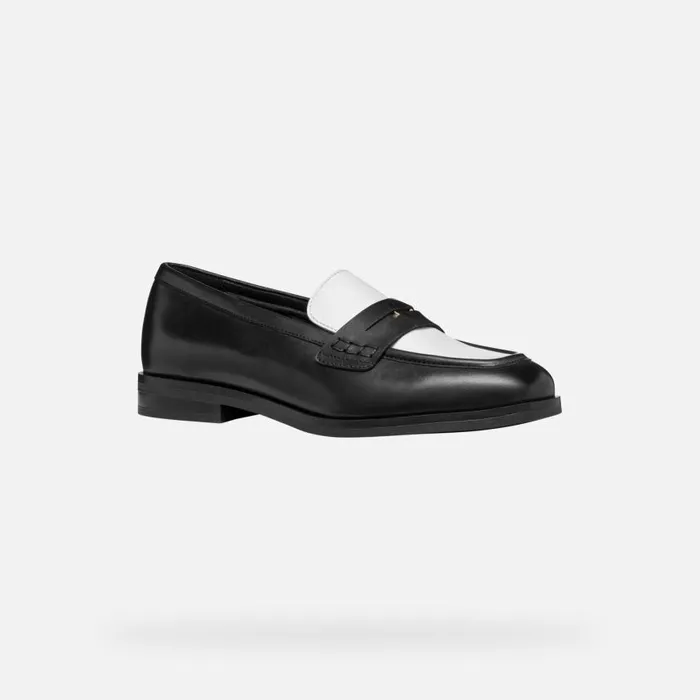 Woman Geox Loafers CLORIDIE WOMAN BlackWhite Leather Loafers Blackwhite
