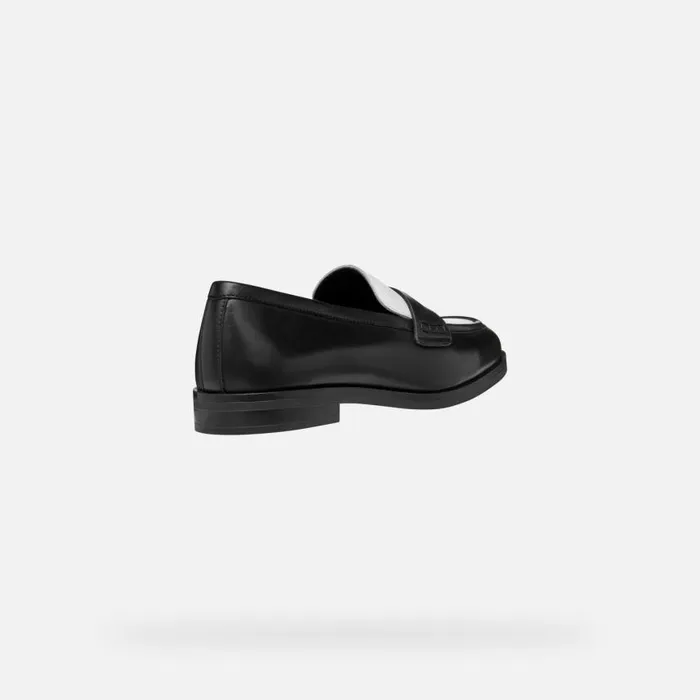 Woman Geox Loafers CLORIDIE WOMAN BlackWhite Leather Loafers Blackwhite