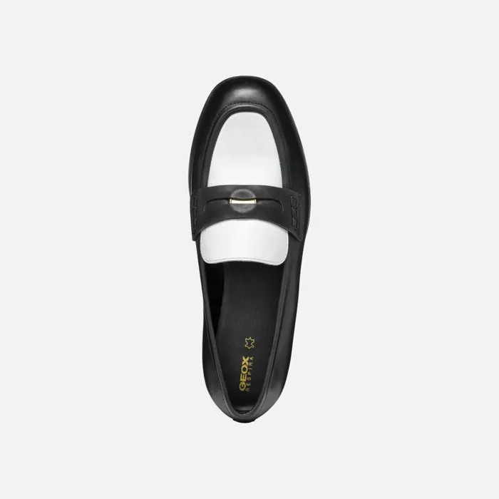 Woman Geox Loafers CLORIDIE WOMAN BlackWhite Leather Loafers Blackwhite