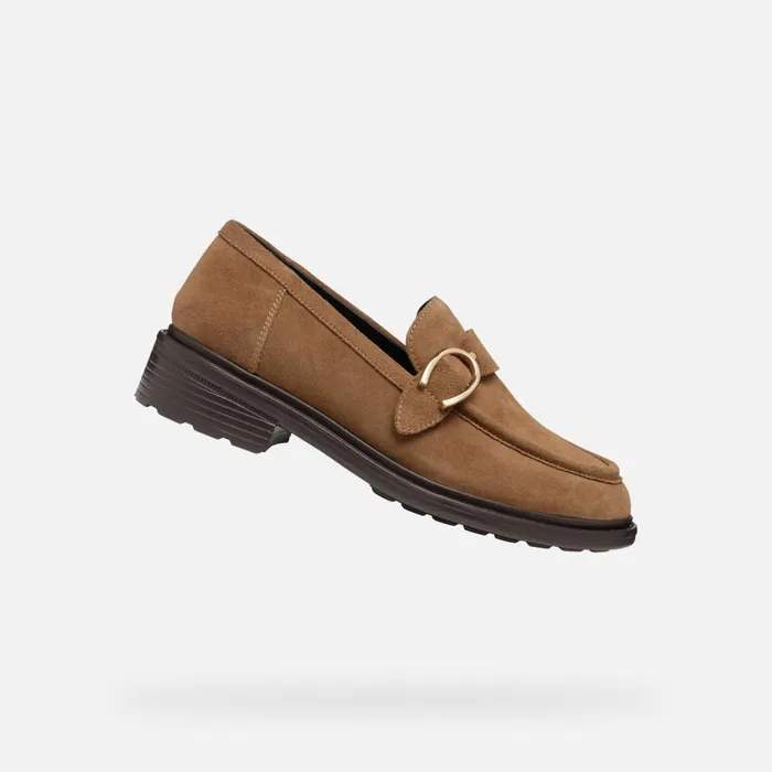 Woman Geox Loafers WALK PLEASURE WOMAN Mud Leather Loafers Mud