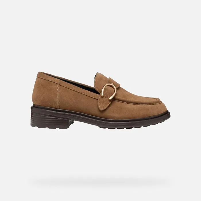 Woman Geox Loafers WALK PLEASURE WOMAN Mud Leather Loafers Mud
