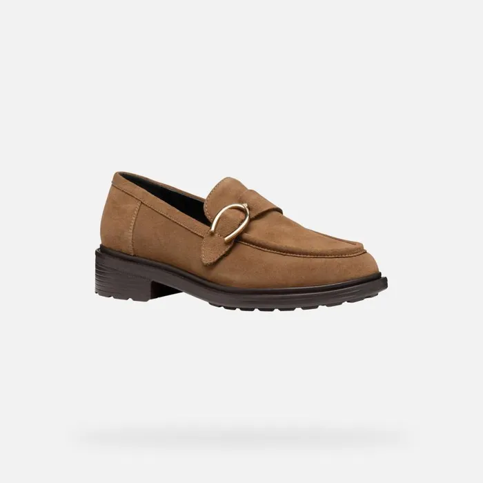 Woman Geox Loafers WALK PLEASURE WOMAN Mud Leather Loafers Mud