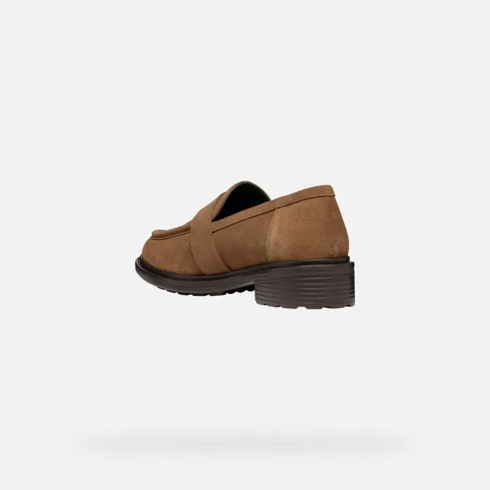 Woman Geox Loafers WALK PLEASURE WOMAN Mud Leather Loafers Mud