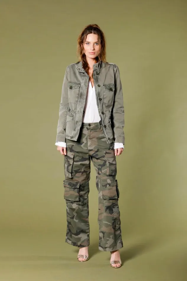 Woman New Hunter Cargo Pants In Cotton Twill With Camouflage Print Relaxed Mason039s Pants
