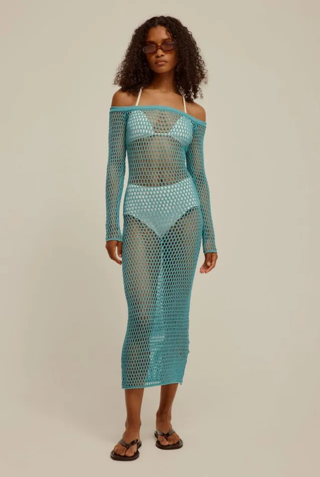 Woman Venroy Knitwear Crochet Off Shoulder Dress