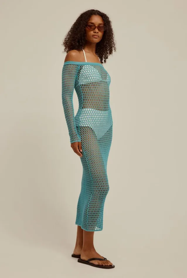 Woman Venroy Knitwear Crochet Off Shoulder Dress