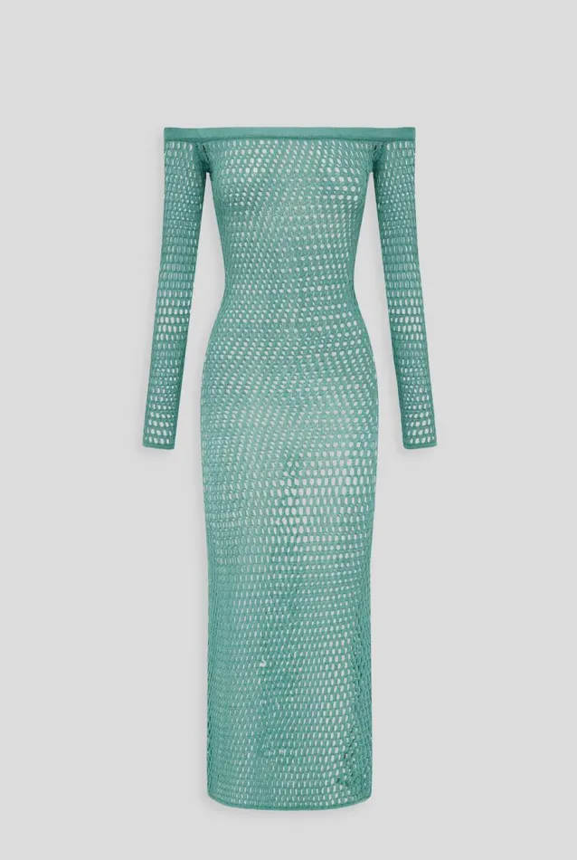 Woman Venroy Knitwear Crochet Off Shoulder Dress