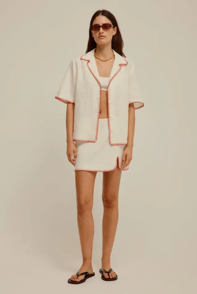Woman Venroy Skirts Blanket Stitch Linen Skirt