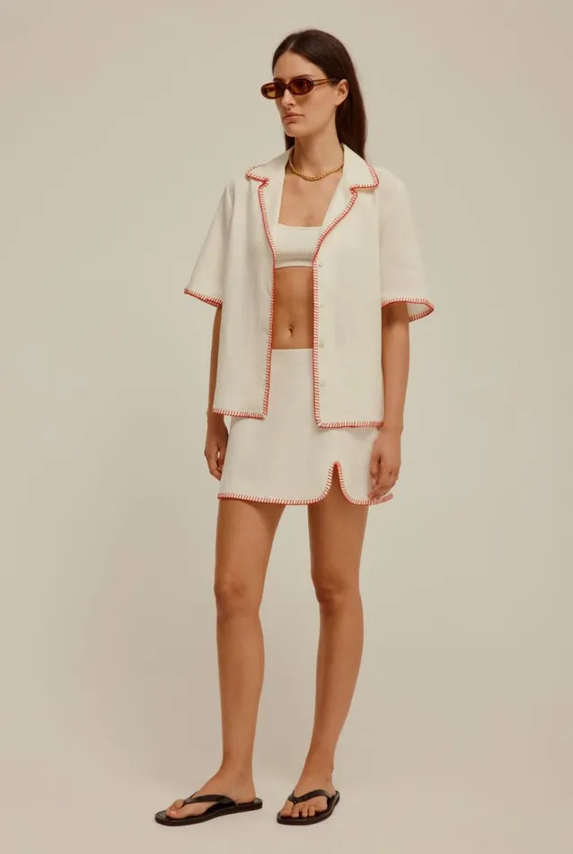 Woman Venroy Skirts Blanket Stitch Linen Skirt