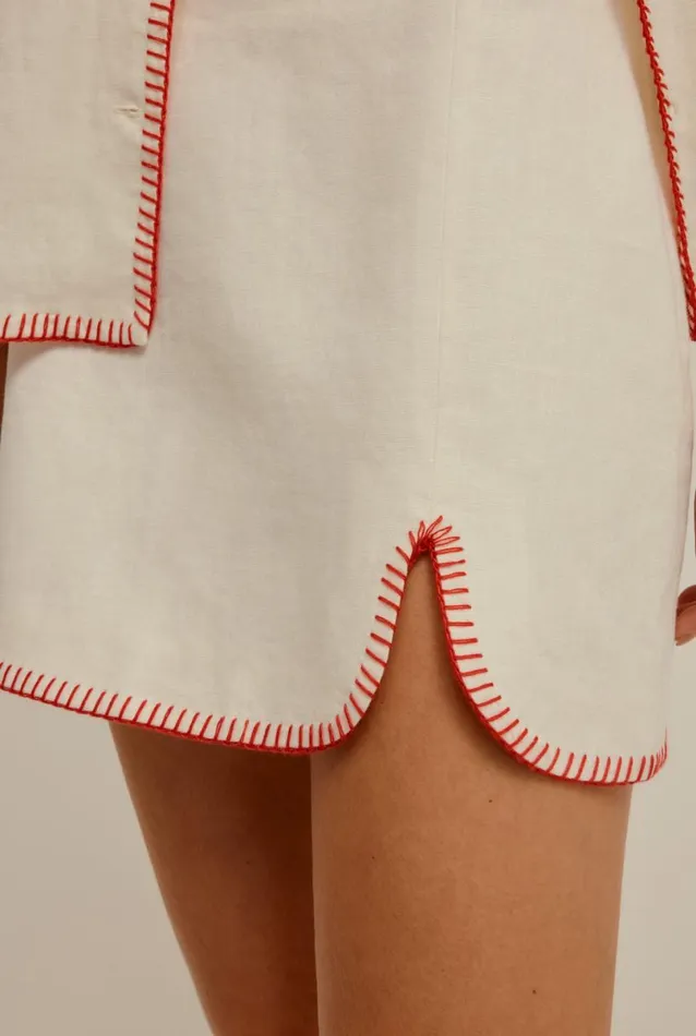 Woman Venroy Skirts Blanket Stitch Linen Skirt