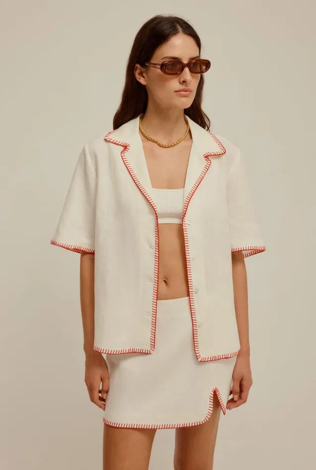 Woman Venroy Skirts Blanket Stitch Linen Skirt