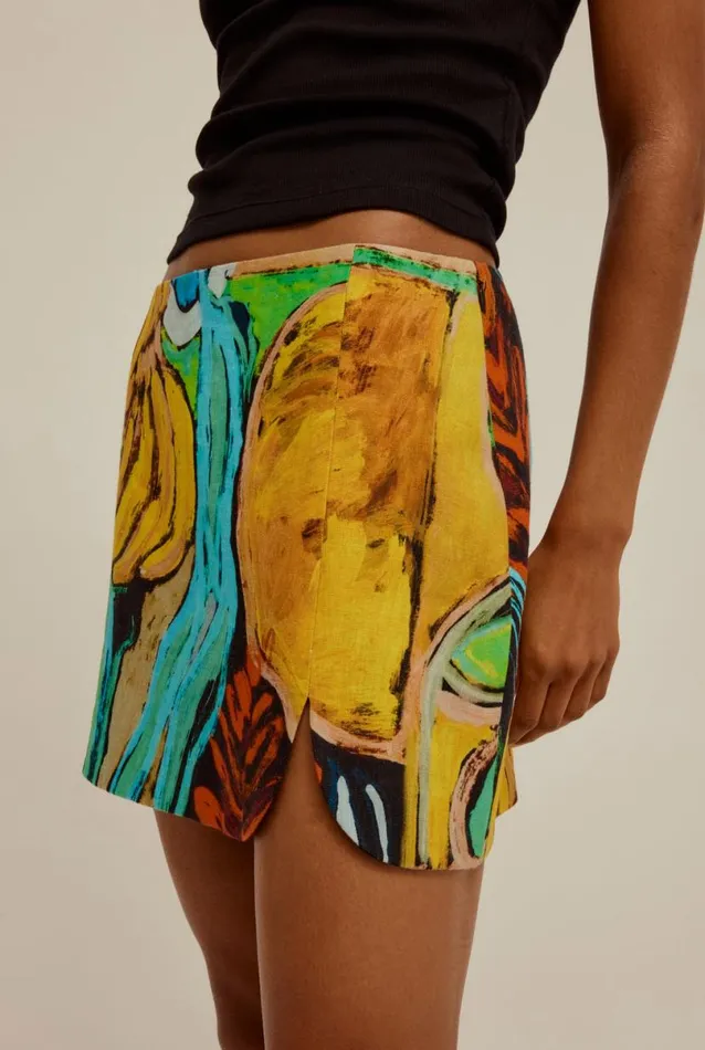 Woman Venroy Skirts Printed Linen Mini Skirt