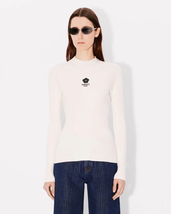 Women 039Boke 20039 Embroidered Ribknit Longsleeve Top White Kenzo Sweaters And Cardigans