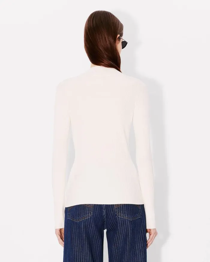 Women 039Boke 20039 Embroidered Ribknit Longsleeve Top White Kenzo Sweaters And Cardigans