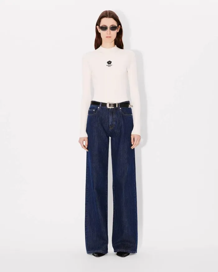 Women 039Boke 20039 Embroidered Ribknit Longsleeve Top White Kenzo Sweaters And Cardigans
