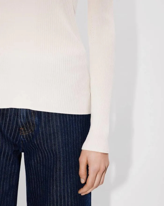 Women 039Boke 20039 Embroidered Ribknit Longsleeve Top White Kenzo Sweaters And Cardigans