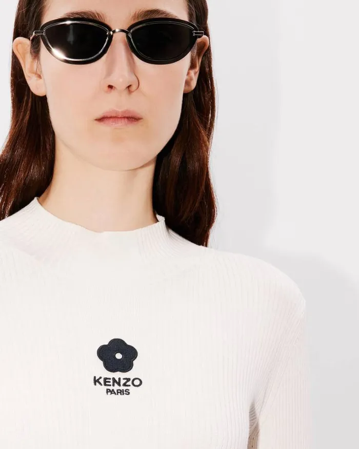 Women 039Boke 20039 Embroidered Ribknit Longsleeve Top White Kenzo Sweaters And Cardigans