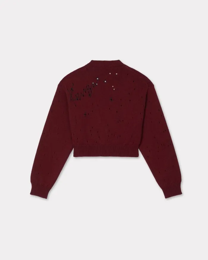 Women 039KENZO Constellation039 Embroidered Cropped Cardigan Bordeaux Kenzo Sweaters And Cardigans