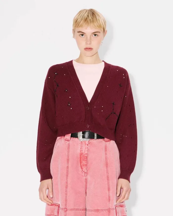 Women 039KENZO Constellation039 Embroidered Cropped Cardigan Bordeaux Kenzo Sweaters And Cardigans