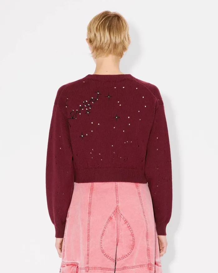 Women 039KENZO Constellation039 Embroidered Cropped Cardigan Bordeaux Kenzo Sweaters And Cardigans
