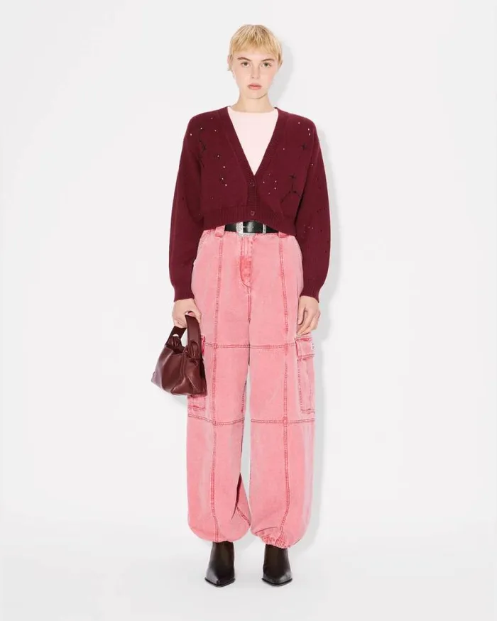 Women 039KENZO Constellation039 Embroidered Cropped Cardigan Bordeaux Kenzo Sweaters And Cardigans